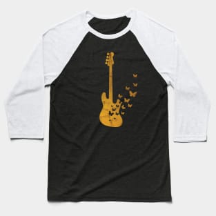 Bass Guitar Silhouette Turning Into Butterflies Gold Baseball T-Shirt